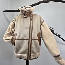 ZARA 🤎 BIKER AVIATOR PILOTEN JACKE SHEARLING LAMMFELL OPTIK KUNSTFELL FAUX FUR