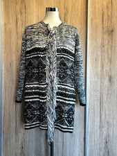 Lange Norweger Strickjacke S/M Grün-Schwarz-Weiß Fransen Esprit Kuschelig Island