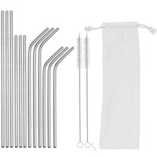 Stroh-Set  Premium Strohhalm 12er Set Edelstahl Strohhalme Wiederverwendbar