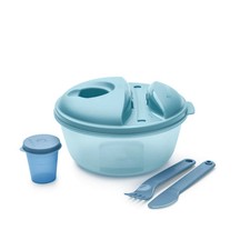 Tupperware Salat to go 1,4 l - Clarissa mit Deckel, Wichtel, Gabel, Messer Blau