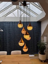 Vintage Kaskadenlampe Glas & Kupfer Mid-Century Pendelleuchte 60er/70er