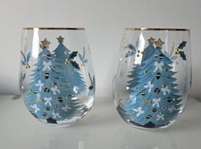 TK Maxx Weihnachten Set Blau Weihnachtsbaum Stiellos Tumbler Gläser Neu