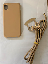 Handykette für iPHONE XR, Gold-Braun, goldene Beschläge, gummierte Hülle