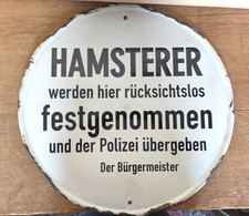 Emaille Schild Hamsterer Diebstahl Polizei Laden Antikladen Trödler Top-Repro