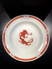 Meissen Teller tief, Dekor Ming Drache rot mit Goldrand