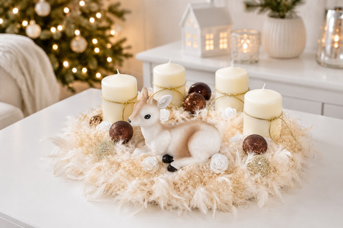 Adventskranz mit rehkitz creme - mit,