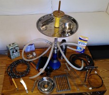 MYA Shisha Komplett-Set mit Ege Glas Mundstücken und 2x Funnel, gut gepflegt