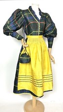 Vintage 80er Jahre maßgeschneidert Seide Dirndl Kleid Schürze Tasche Set Oktoberfest Sound of Music 10UK