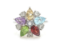 Größe 56 Ring 925 SILBER Sterling Amethyst Blautopas Granat Peridot bague anillo