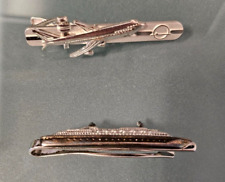 2 Krawattennadeln 925 Silber Flugzeug Schiff