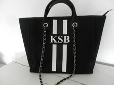 edle Tasche stylisher Shopper Schwarz Logo Canvas Kettenhenkel chain bag couture