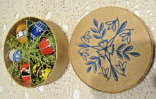 6 Ostereier in Spandose Holz, 50er Jahre Erzgebirge, Richard Glässer Handarbeit