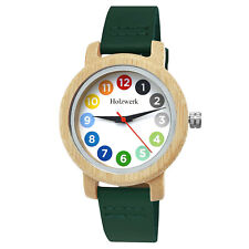Holzwerk RAINBOW GREEN bunte kleine Damen Leder & Holz Uhr in weiß, grün
