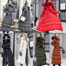 Winter Damen Lange Baumwolle Warm Parka Mantel Pelzkragen Kapuze Outwear Jacken
