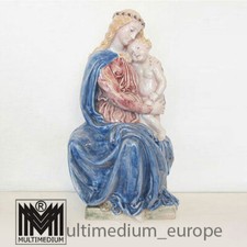 Maria mit Jesus Kind Jugendstil Majolika Keramik Figur mehrfarbig signiert HR