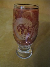 Überfangglas rot mit Goldring Dekor Landschaft Vögel