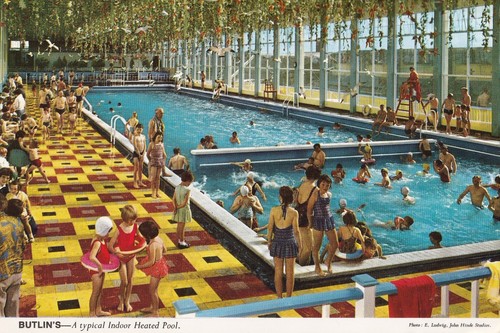 Postkarte das schwimmbad - das,