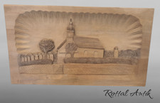 A13620 bezaubernd großes HOLZBILD GESCHNITZT Kirche mit Friedhof  55 x 32 cm