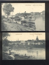 Schlesien-2 alte Ansichtskarten 1909 Landsberg an der Warthe-gelaufen-Lebus