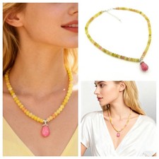 Citrin & rosa Beryll Halskette Kette + Rubin Anhänger Damen Collier Bailysbeads®