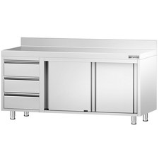 GGM Gastro Edelstahl Arbeitsschrank PREMIUM B x T 1800 x 600 mm mit 3 Schubladen