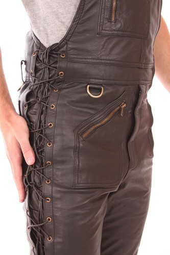 Braune leder latzhose mit - leder-latzhose,