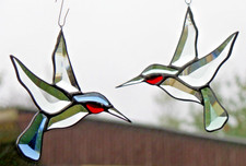 Bleiverglasung Fensterbild Suncatcher Facetten- Kolibripaar  in Tiffany