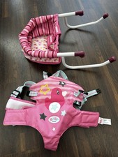 Götz Puppen Sitzstuhl Hochstuhl + Baby Born Bauch Babytrage - auch grössere Pup.
