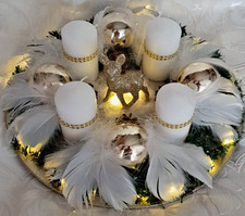 Adventskranz, Adventsgesteck Advent Weihnachten Tisch Deko  Gold Warmweiß  20LED