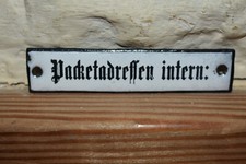 Altes Emailschild 20/30er Jahre,Deutsche Reichspost,Packetadressen Intern,Orig.