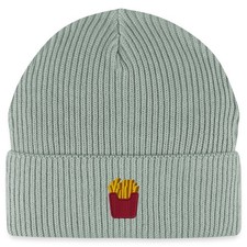 Stickmotiv Pommes in Rotem Fizzer Beutel Bio Fisherman Beanie Mütze, One size