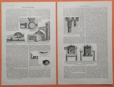 Silbergewinnung Treibherd Muffelofen Textblatt mit  Holzstich von 1909