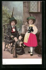 Präge-AK Bayerische Kinder in Tracht und Gewehr 