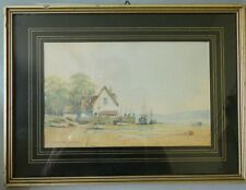 Repro N. Bradley-Carter Altes Aquarell-Bild Boote am Strand, gerahmt hinter Glas
