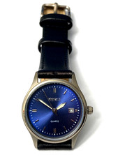 KIENZLE Damenuhr Titan Quarz, 3Bar, Datum, Lederband, blaues Blatt, V71092340770