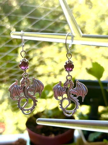 Ohrringe drachen dragon lila - ohrringe,