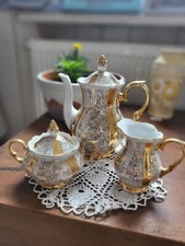 Unger und Schilde Set, Kanne, Zuckerdose, Milchkännchen, Goldverzierung