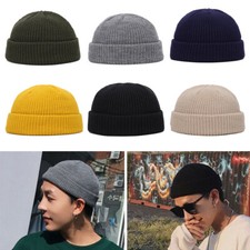Herren Mini Kurz Fischer Beanie Mütze Winter Warm Strick Gerippt Docker Totenkopf Mütze