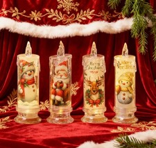 4 Stück Schneemann Elch Weihnachtsmann Weihnachten Kerzen Lichter Warmweiß