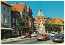 AK Mölln, Marktstraße mit St. Nicolaikirche, mit Sondermarke, aus 1980, gelaufen