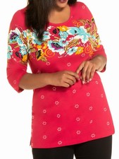 Big-Size Baumwolle 3/4-Arm Shirt Tunika Ulla Popken rotpink Gr. 66/68