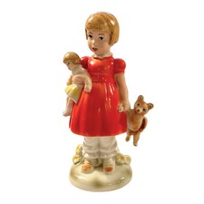 Wagner & Apel,Porzellan Thüringen,Porzellanfigur, Mädchen mit Puppe&Teddy,Amelie