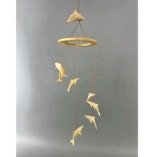 Holz Delfin Mobile | Beige | Indo-Deko Hängedeko | Tier Motiv | Neu | 51cm