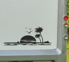 Aufkleber Wohnwagen Wohnmobil Caravan Camper Auto Palme Sonnenaufgang Sonne 223
