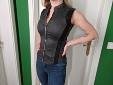 G-Star Top Shirt Bluse Reißverschluss Glanz Lack Schwarz Kitkat Weste Black S 36