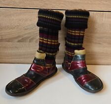 art Damen Leder Strick Stulpen Stiefel Stiefeletten Boots 4,5 = 37 Vintage Y2K