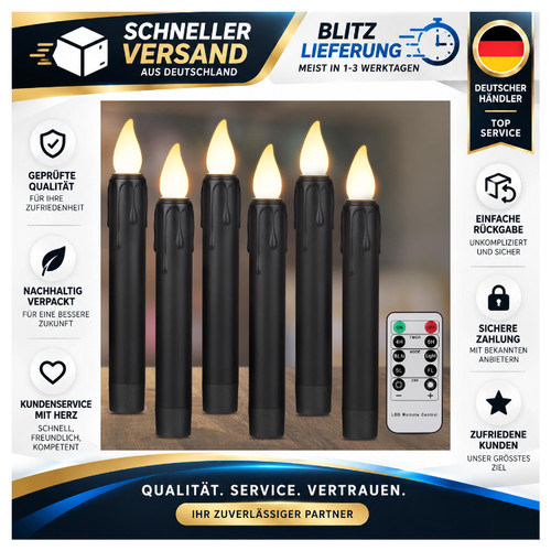 Led stabkerzen 6er set - set, schwarz