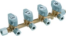Verteilerblock 4 fach Gasrohr 10xmm x 4x8mm Schnellschlussventil Absperrhahn Gas