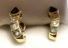 Juwelier 585 Gold 14 K Ohrringe Ohrhänger modernes Design Saphir + Brillis 0,06