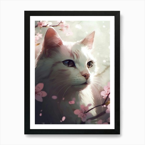 Weiße katze kirschblüten - weiße,